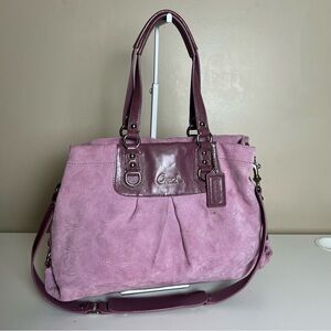 Coach Ashley Stitch Suede Convertible Satchel Pink Lilac